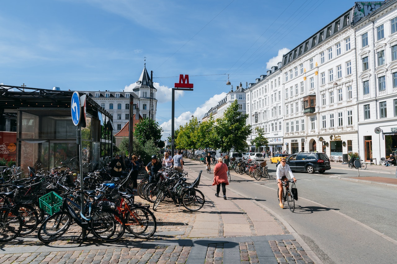 Man riding a bicycle on the streets of Copenhagen 